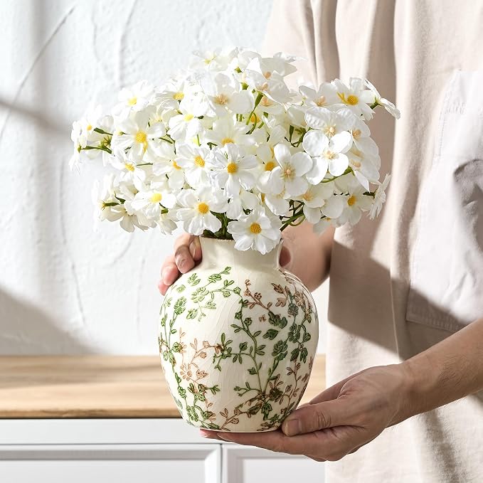 SIDUCAL Ceramic Green and Beige Antique Vase, 5.83 Inch Retro Ice Cracked - Image 4