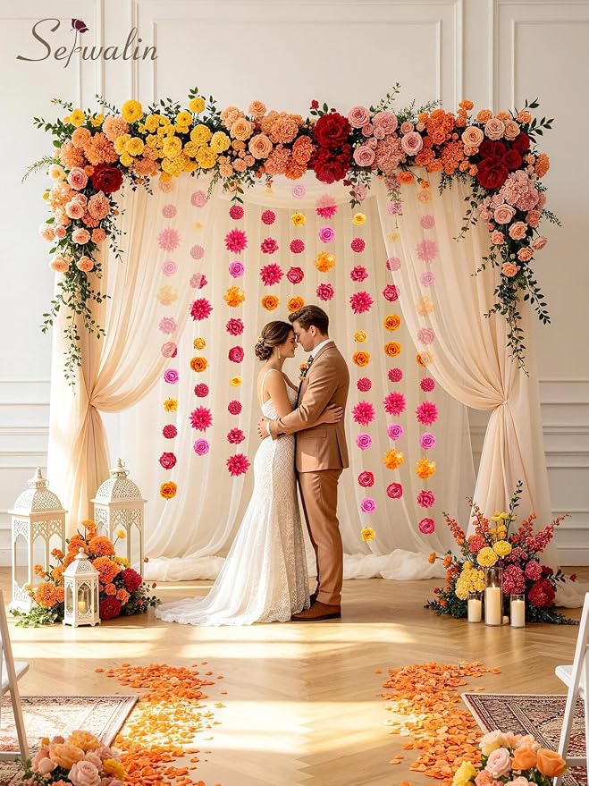 Serwalin Hot Pink Orange Artificial Flowers Silk Flowers - Image 6