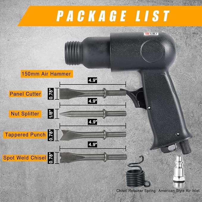 150mm Air Hammer Kit with 4 Chisels & Quick Change Retainer | 4500 BPM - Image 2
