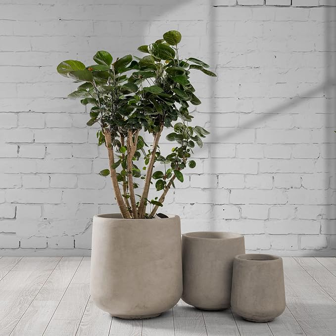 Kante Set of 3 Weathered Concrete Curved Planters 16.5" 13" 9.4" Dia | Drainage - Image 5