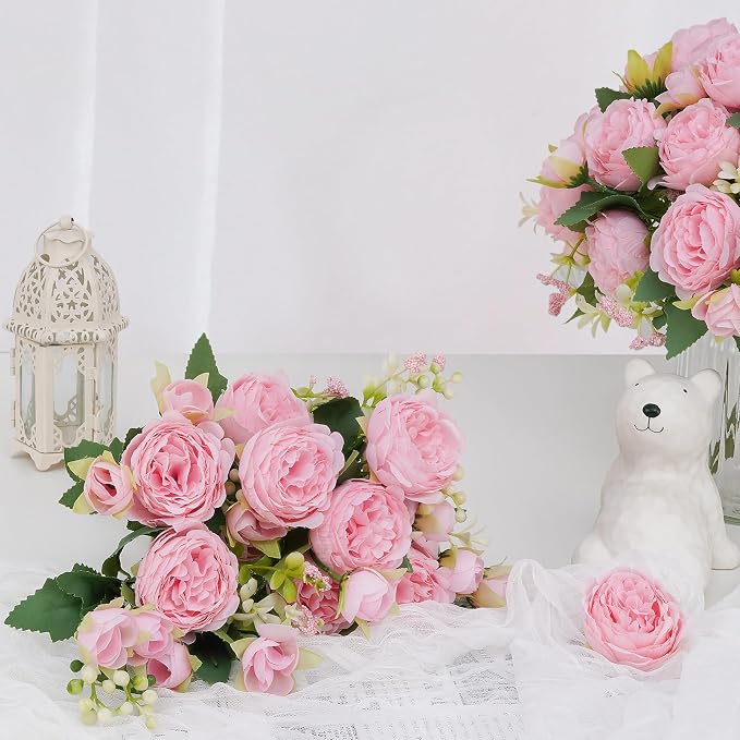 4 Packs Peonies Artificial Flowers, Light Pink Silk Artificial Peonies | Fake - Image 5