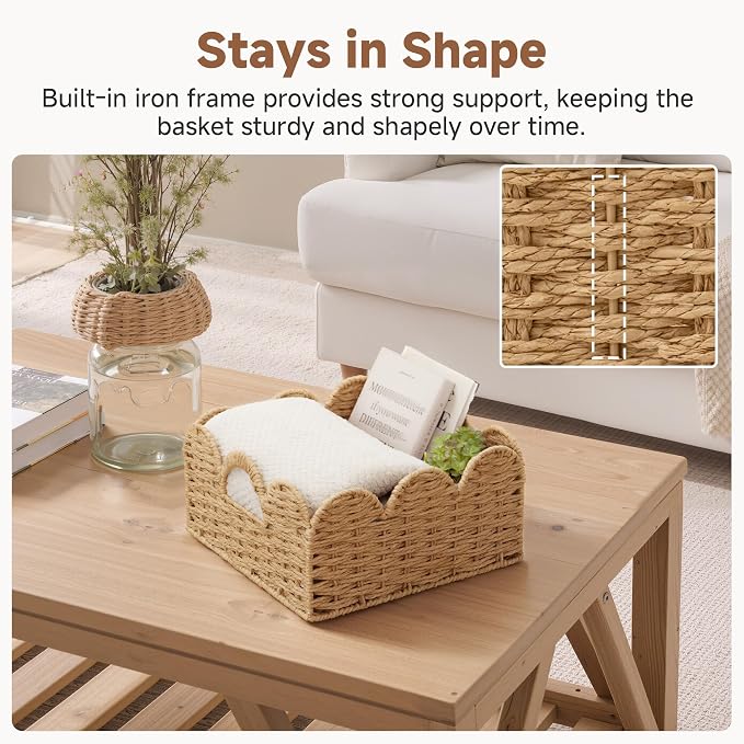 StorageWorks Scalloped Wicker Basket, Wicker Storage Baskets, Paper Rope | - Image 5