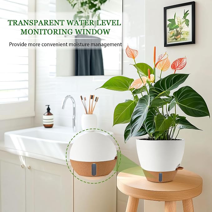 2 Pack 10 inch Plant Pots, Plastic Self Watering Planters | Drainage Holes - Image 5