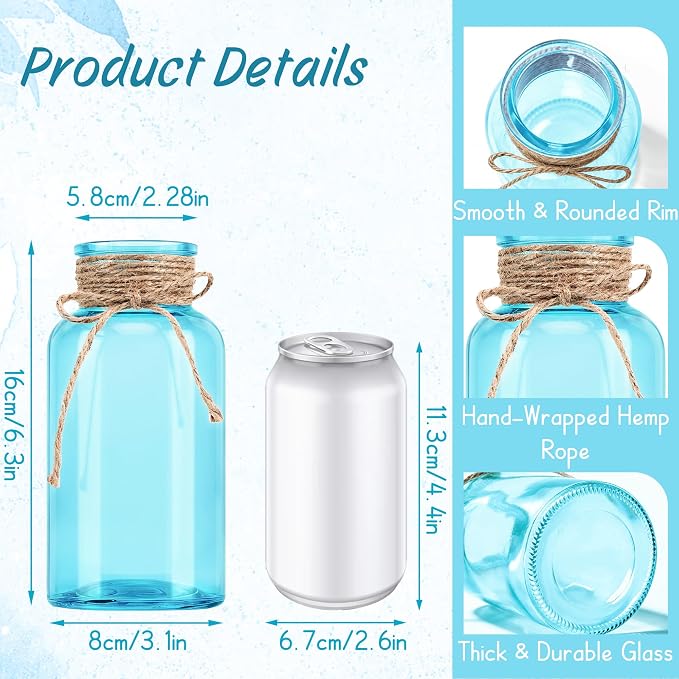 6 Pack Mason Jar Vases for Centerpieces, Aqua Blue Glass Flower Vase | Vintage - Image 2