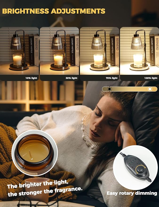 Gray Candle Warmer Lamp with 24h Cycle Timer, Dimmable Wax Melt Warmer | 24h - Image 3