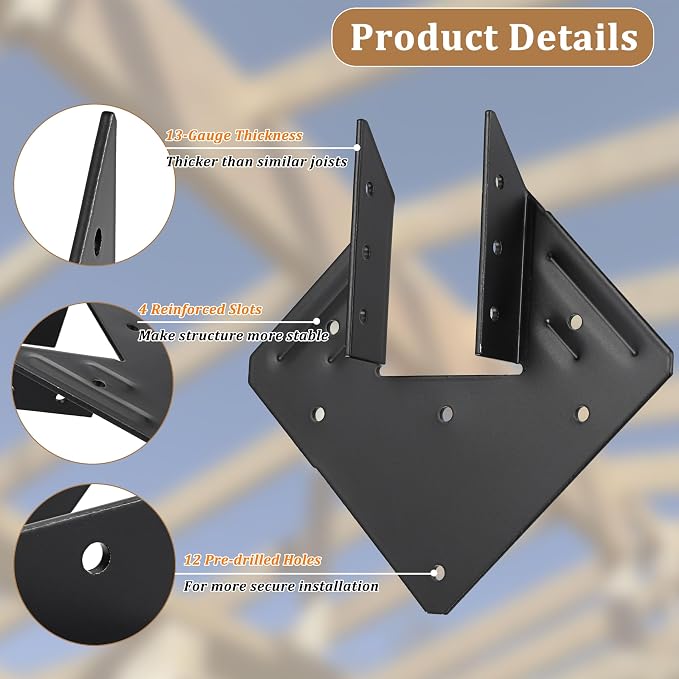50 PCS Joist Hanger 2x6, 13-Gauge Heavy Duty Hurricane Ties-2.2mm Thickness | - Image 4