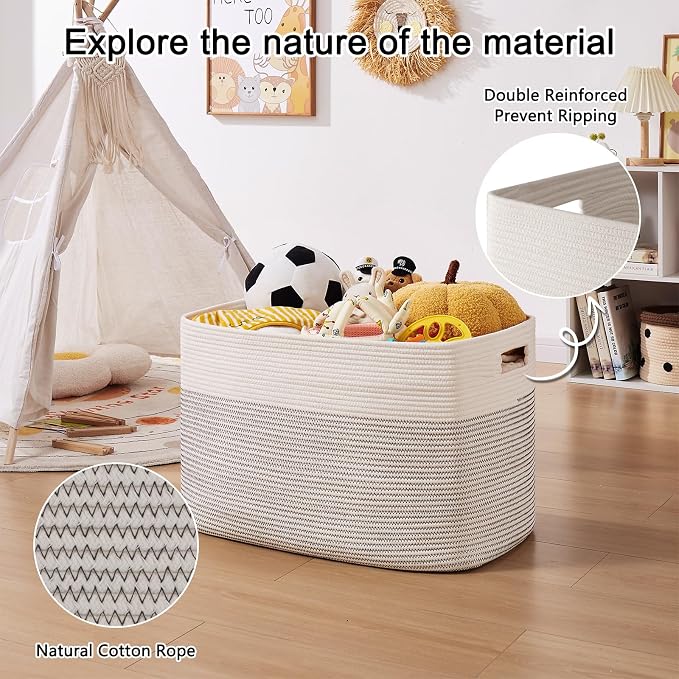 OIAHOMY 108L Extra Large Blanket Basket Dog Toy Basket Black/White | Rectangle - Image 5