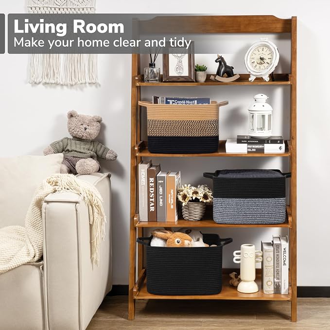 Goodpick Woven Storage Basket for Shelves, Cotton Rope Baskets for Books - Image 2