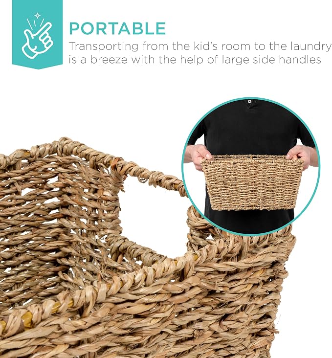 Best Choice Products Rustic Set Of 4 Multipurpose Stackable Seagrass Storage - Image 4