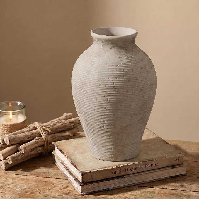 9.06 Inch Tall Vintage Ceramic Flower Vase, Rustic Farmhouse Vase - Image 8