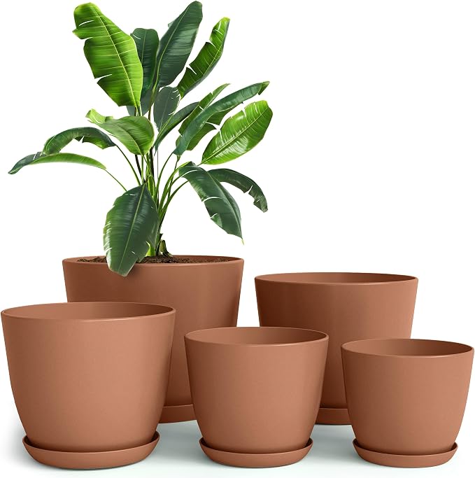 Plant Pots Indoor with Drainage, 5 Pack Multi-Size Planters Set, Terracotta | by UTOPIAHOME