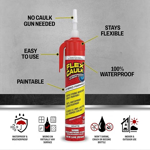 Flex Caulk, Waterproof & Weatherproof Hybrid Polymer Sealant, Baseboards - Image 2