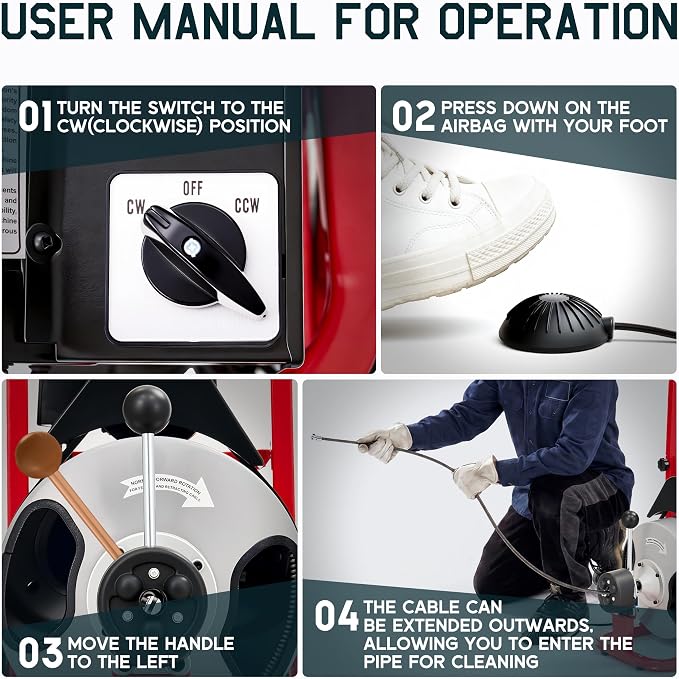 Albott 100 FT x 1/2 Inch Electric Drain Cleaner Machine | Auto-Feed Sewer Snake - Image 7