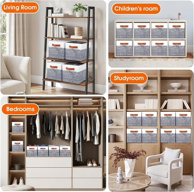 Collapsible Storage Baskets for Shelves, 8 Pack Foldable Fabric Storage Bins - Image 5