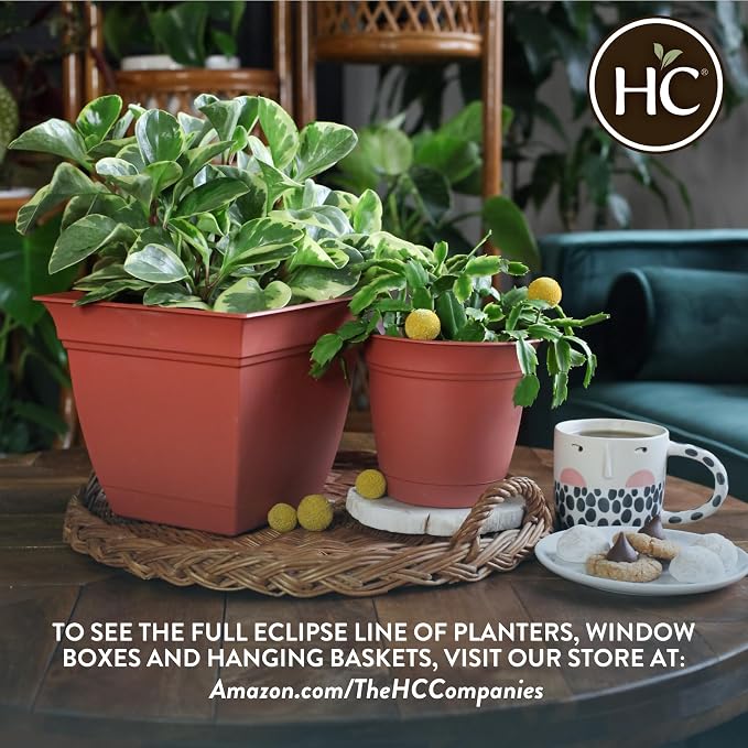 The HC Companies Eclipse Round Planter Pot, 8 Inch, Attached Saucer, Drainage - Image 5