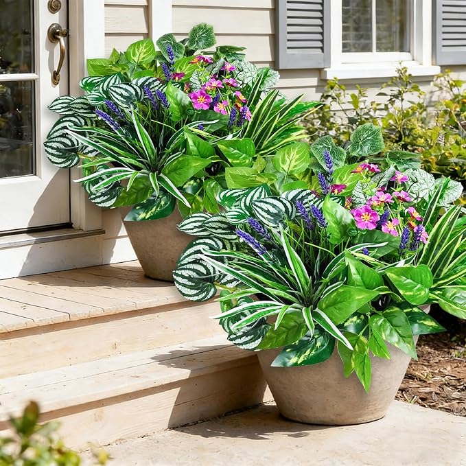24 Pcs Artificial Plants for Outdoors Faux Greenery Leaves UV Resistant by Cherica