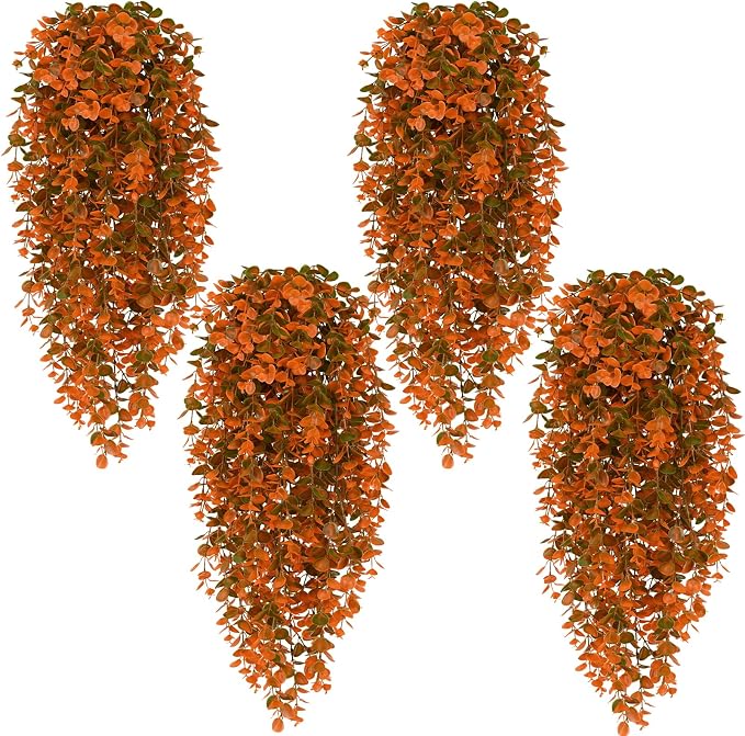 4Pcs Fake Hanging Plants, Eucalyptus Leaves Fake Vines Fall Decor | UV by Waipfaru