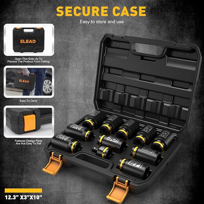 1/2'' Drive Deep Impact Socket Set: 11-Piece Metric Wheel Axle Nut Wrench Large - Image 6