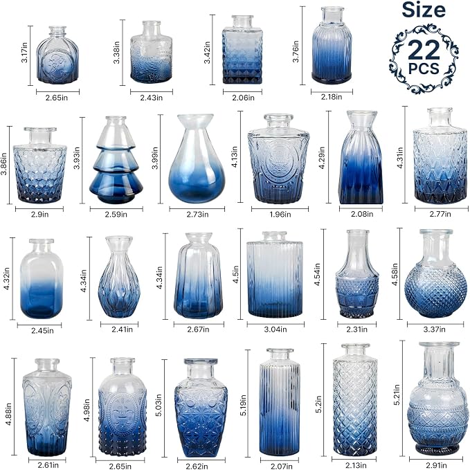 Clear Gradient Blue Glass Bud Vase Set of 22 Pcs, Small Bud Vases in Bulk - Image 4