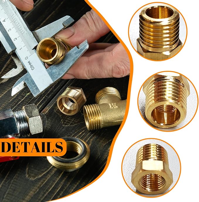 2 Pcs Brass Bushing 1/4" Male to 1/8" Female, 1/4 Brass Fitting to 1/8 NPT - Image 3