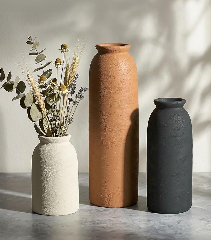 Ceramic Vase Set of 3, Small Flower Rustic Vases Home Table Decor, Modern by FancyPlus