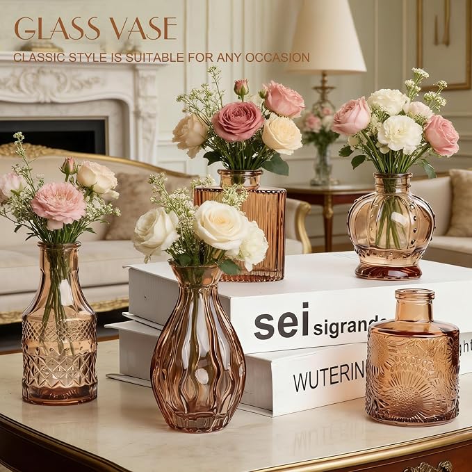 Petal Petite Small Amber Glass Bud Vase Set of 6 - Image 4