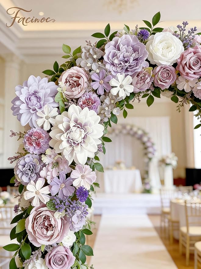 FACINOC Roses Artificial Flowers Purple Mix Silk Flower Dahlia Bulk Box Set | - Image 7