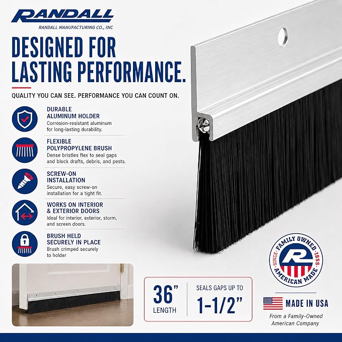 Aluminum Brush Door Sweep for Bottom of Door Exterior, 48 Inch, Metal Door - Image 7