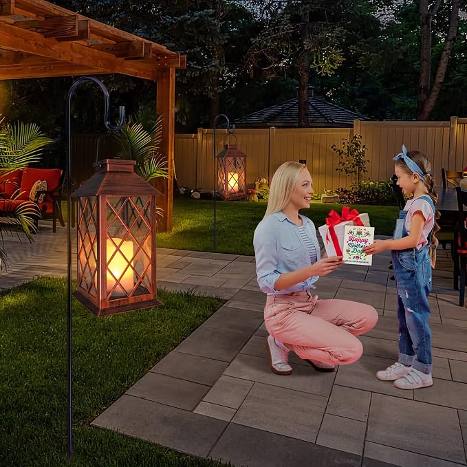 14" Solar Lanterns Outdoor Garden Lantern Waterproof LED Flickering Flameless - Image 3