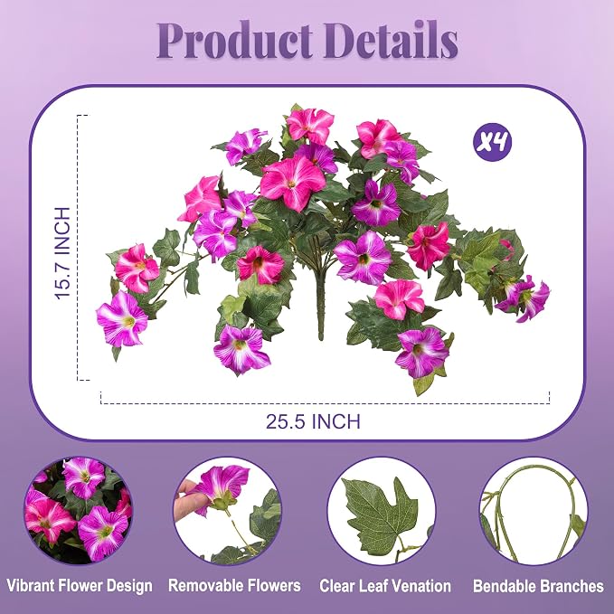 Ammyoo 4 Pcs Artificial Fake Petunia Flowers - Image 2