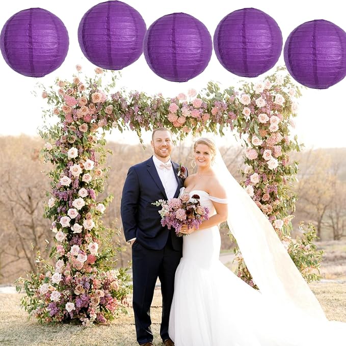 BEISHIDA 12 Inch Purple Paper Lanterns 6Packs Hanging Round Chinese Lantern | - Image 6