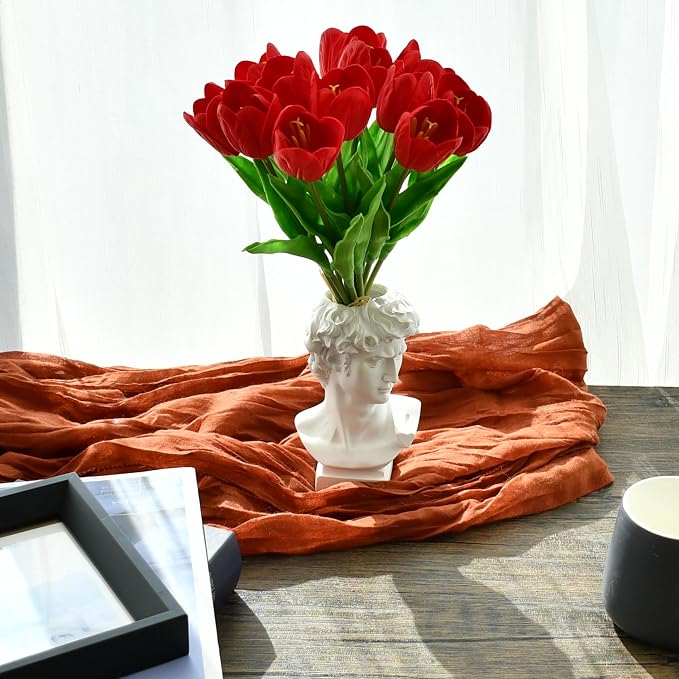 Mandy's 12pcs Artificial Red Open Tulips | 13.5 Inch Lifelike PU Tulips Faux - Image 4