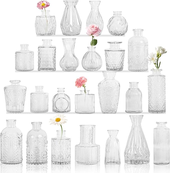 Set of 24 Glass Bud Vase Set, Small Vintage Clear Flower Vase Centerpieces by HAISIWLKJ