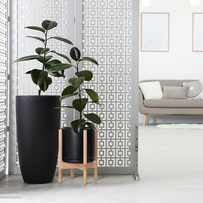 D'vine Dev Ceramic Pot with Natural Wood Stand, 10 in, 55-B-K-2 | Mid-Century - Image 4