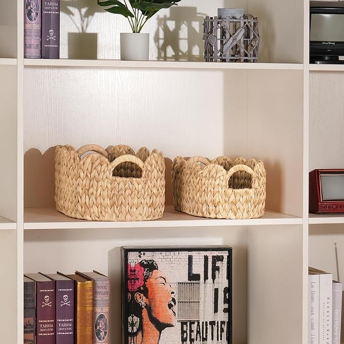 iEGrow Scalloped Wicker Basket, Water Hyacinth Storage Oval Cute Baby Baskets - Image 6
