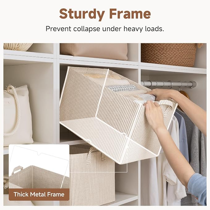StorageWorks Closet Storage Bins, Khaki and Beige Stripes, - Image 4