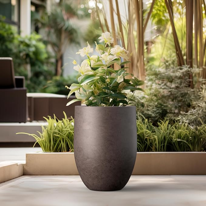 Kante Large Round Bullet Char Brown Concrete Planter 21.7" Tall, Outdoor | - Image 6