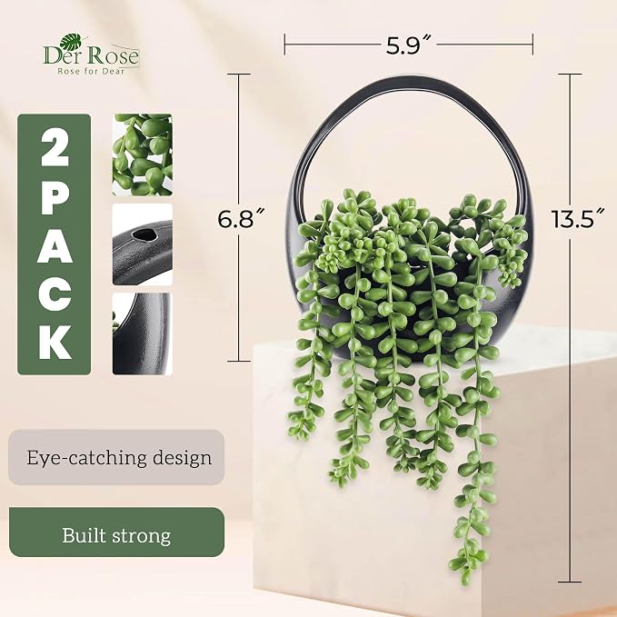 Der Rose 2 Pack Fake Hanging Plants in Black Pots - Image 3