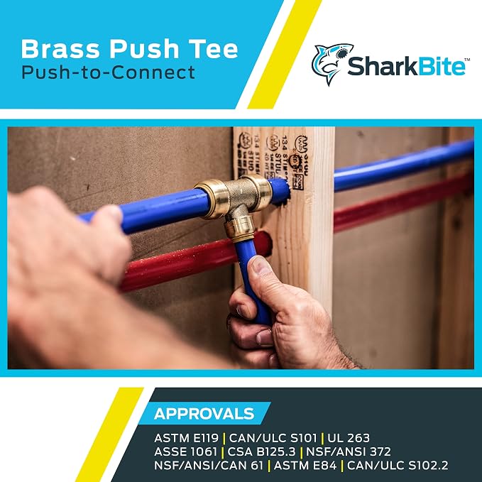 SharkBite 1/4 Inch Tee, Push to Connect Brass Plumbing Fitting, PEX Pipe - Image 5