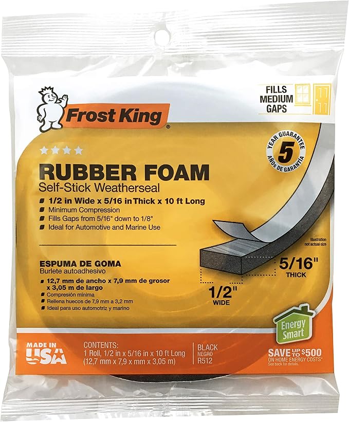 Frost King P Self-Stick Rubber Foam Weatherseal, 1/2" W, 5/16" T, 10 ft L - Image 2