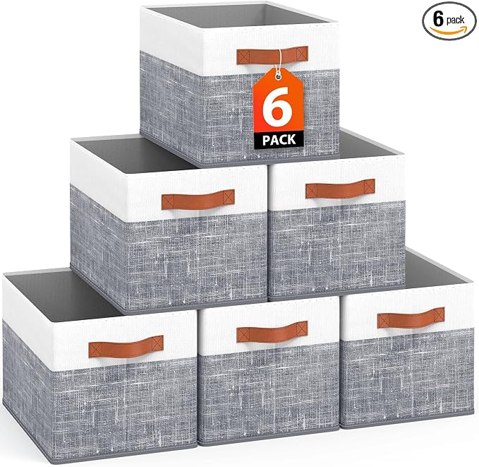 Collapsible Storage Baskets for Shelves, 6 Pack Foldable Fabric Storage Bins by Fabtotes