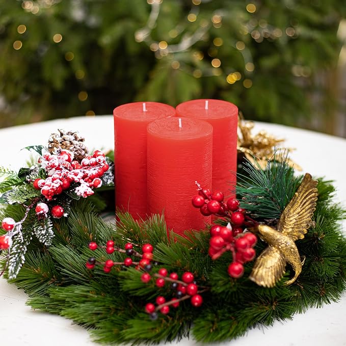 Large Pillar Candles 3x6 Inch – Set of 3 Unscented Dripless Red Candles - Image 3