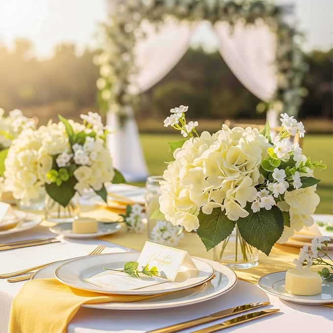 Auihiay 64Pcs Champagne Artificial Hydrangea Flowers, Silk Hydrangeas | Full - Image 7