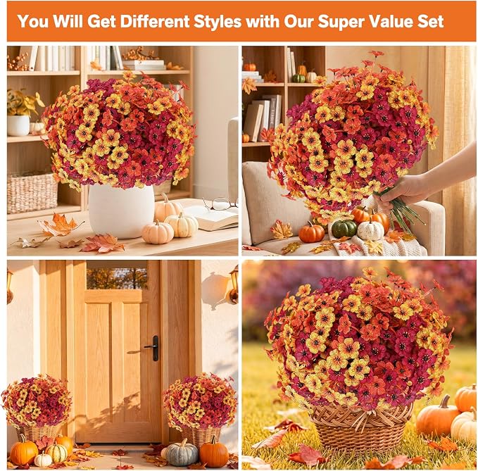 Powbrace 60 Pack Artificial Fall Flowers Mums - Image 3
