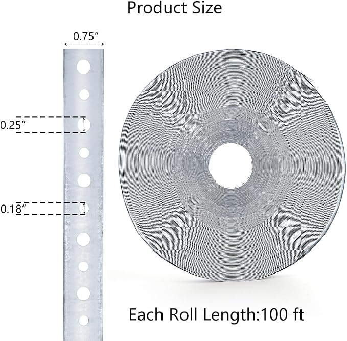 2 Pack Galvanized Metal Pipe Strap, 3/4 Inch x 100 Feet 24 Gauge Metal Strapping - Image 4