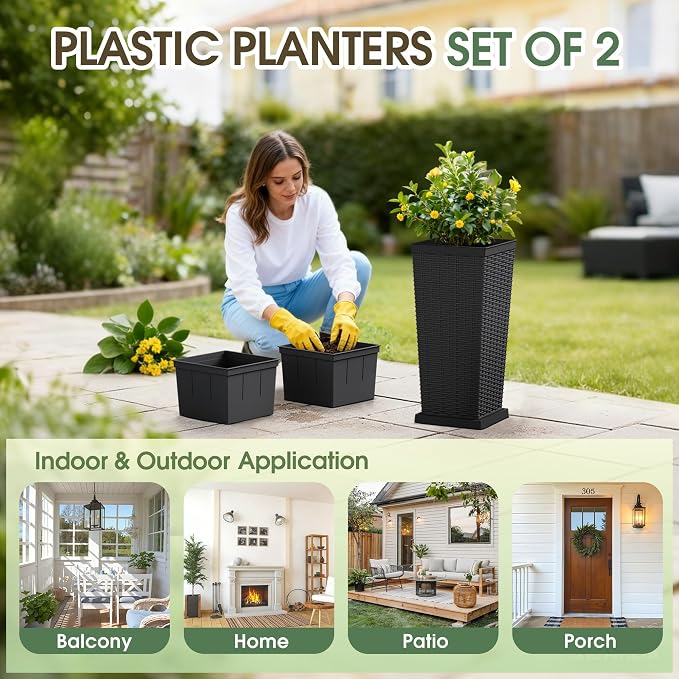 Set of 2 24 Inch Tall Plastic Planters - Image 4