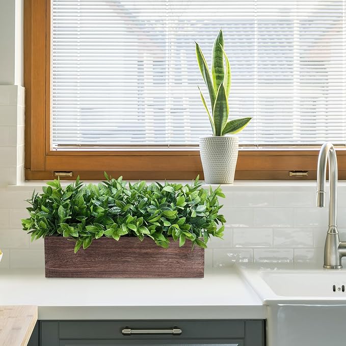 Winlyn 14" Artificial Boxwood Plants in Rectangular Wood Planter Farmhouse - Image 9