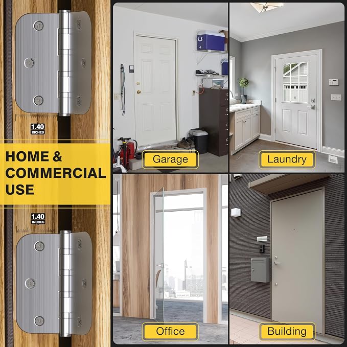 KOLET Ball Bearing Door Hinges, 3.5 Inch 5/8" Radius Brushed Nickel, 3 Pack | - Image 7