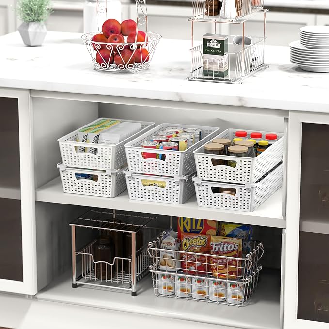 Simple Houseware Stackable Plastic Woven Basket Organizer, 6 Pack - Image 4
