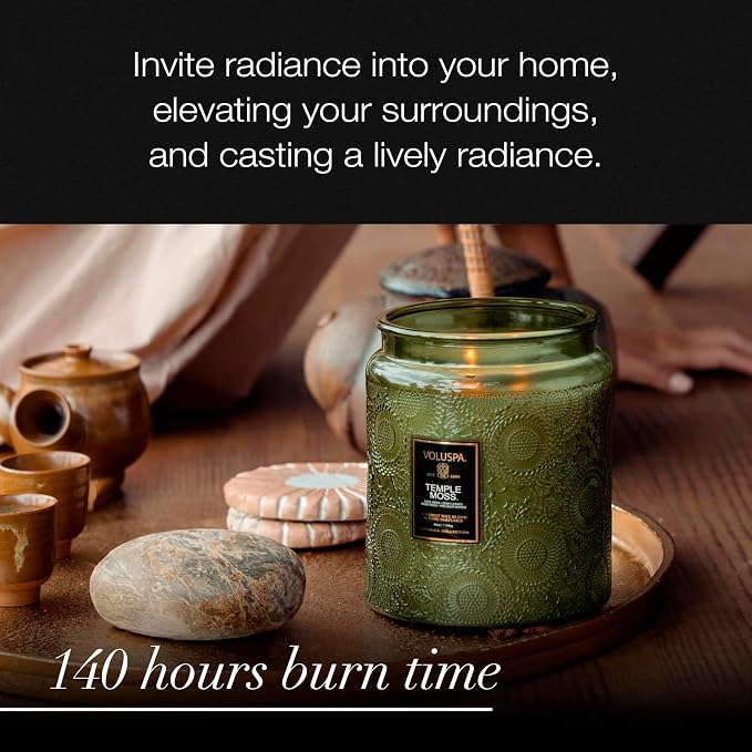 Voluspa Temple Moss, Two Wick Luxe Candle Jar, 44 oz, Coconut Wax Blend - Image 5